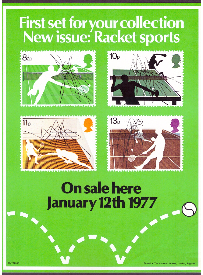 (image for) 1977 Racket Sports Post Office A4 poster. PL(P) 2553.